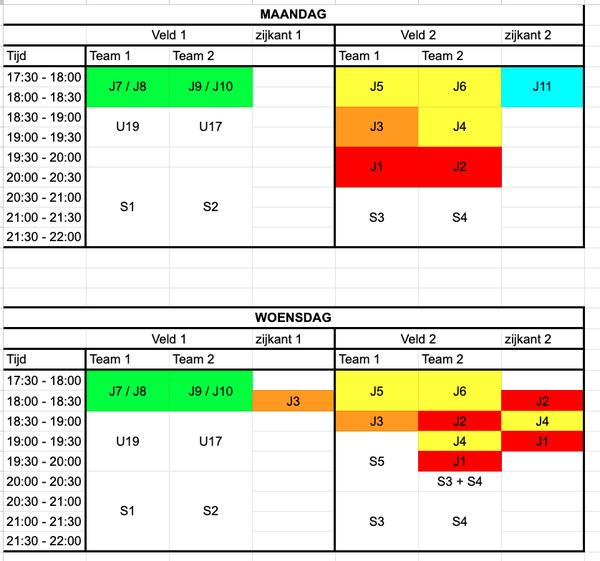 Trainingsrooster